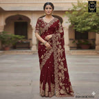 BSH180E1550 Fendy Satin Premium Designer Saree Readymade blouse  Upto 42 C8