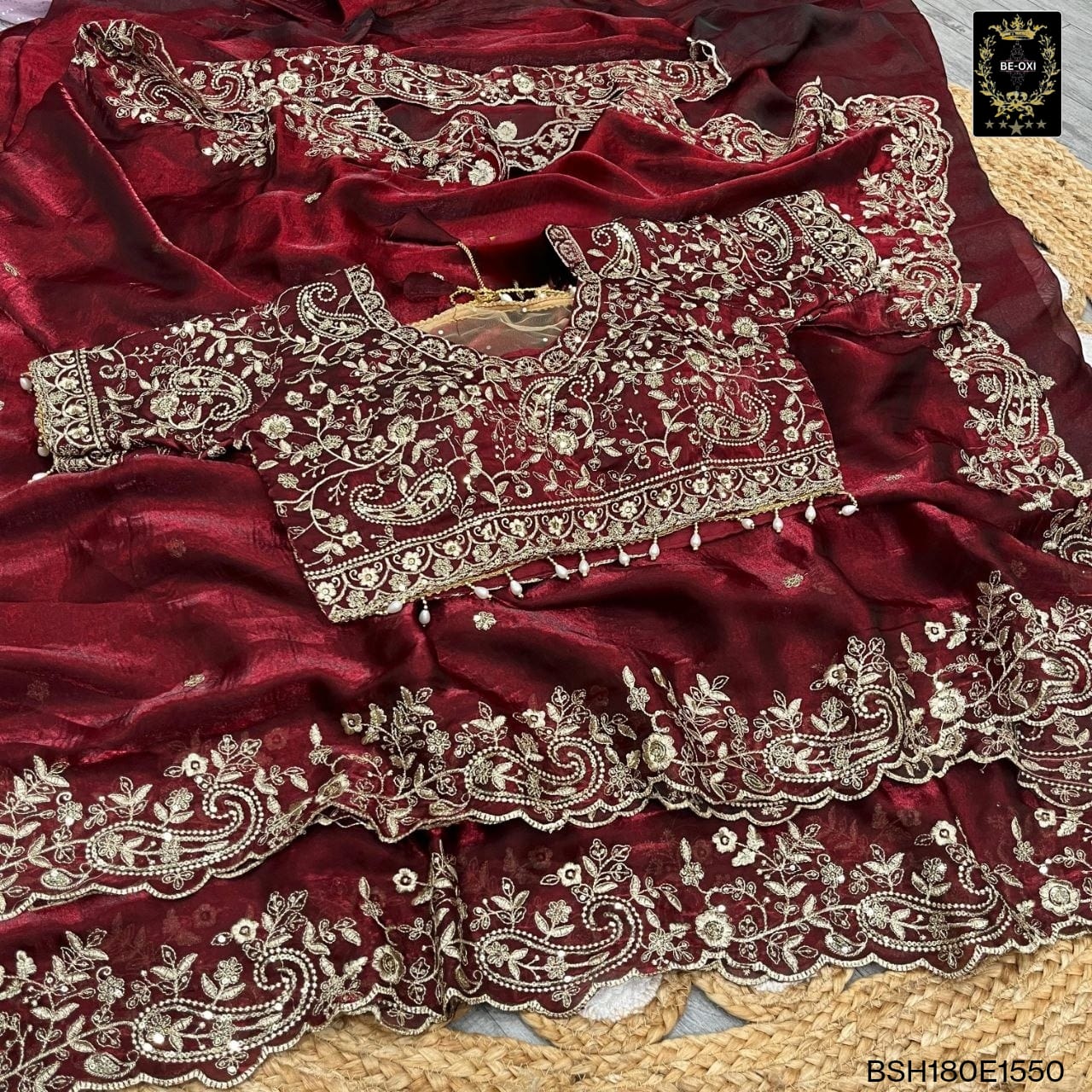 BSH180E1550 Fendy Satin Premium Designer Saree Readymade blouse  Upto 42 C8