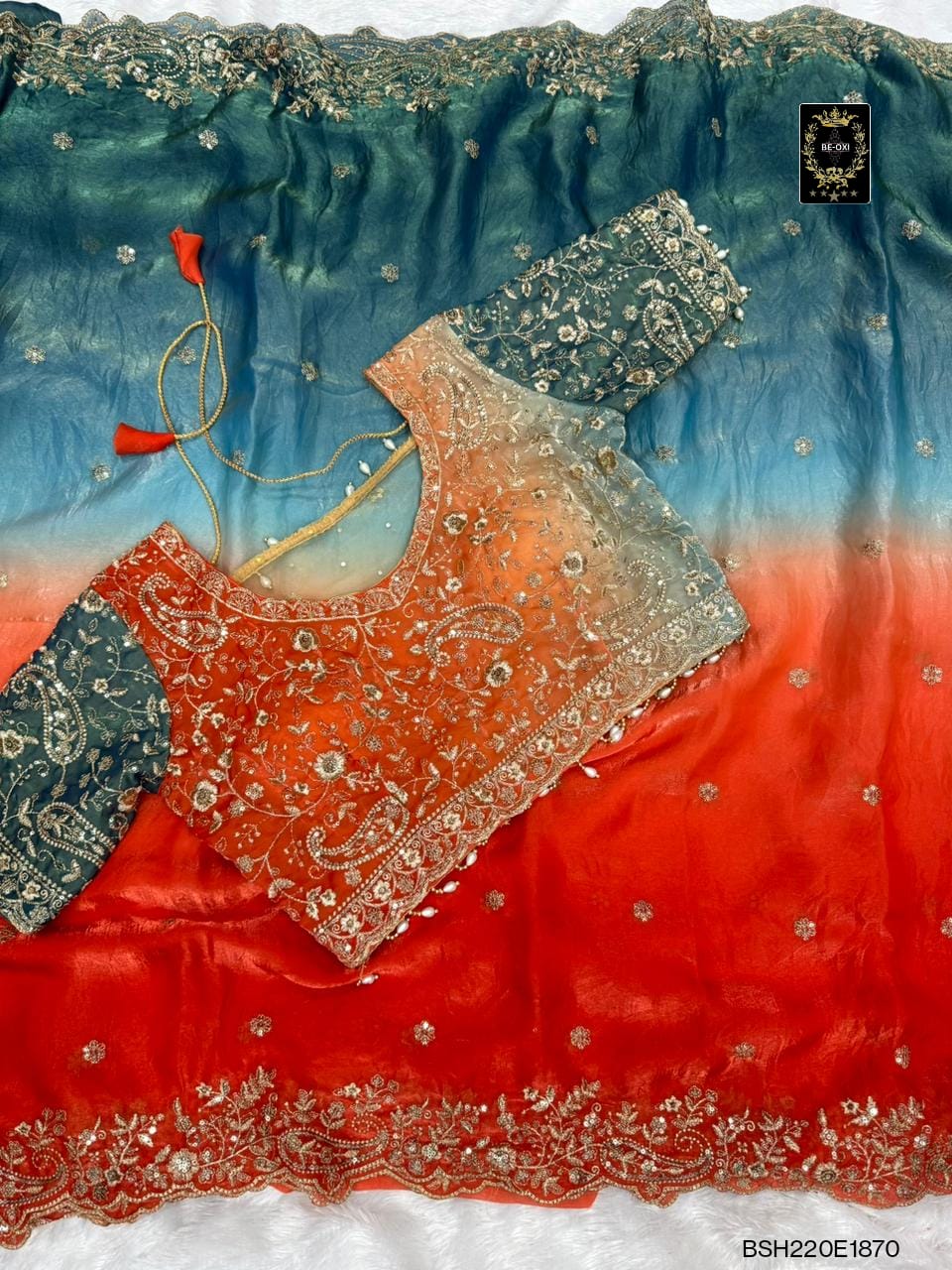 BSH220E1870 FENDY SATIN PREMIUM  DESIGNER SAREE READY MADE BLOUSE UPTO 42