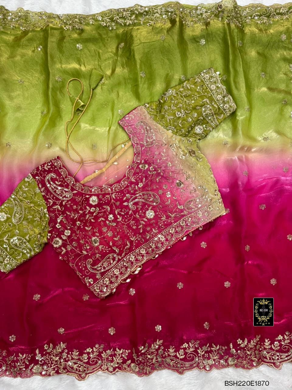 BSH220E1870 FENDY SATIN PREMIUM  DESIGNER SAREE READY MADE BLOUSE UPTO 42 42 (Copy)