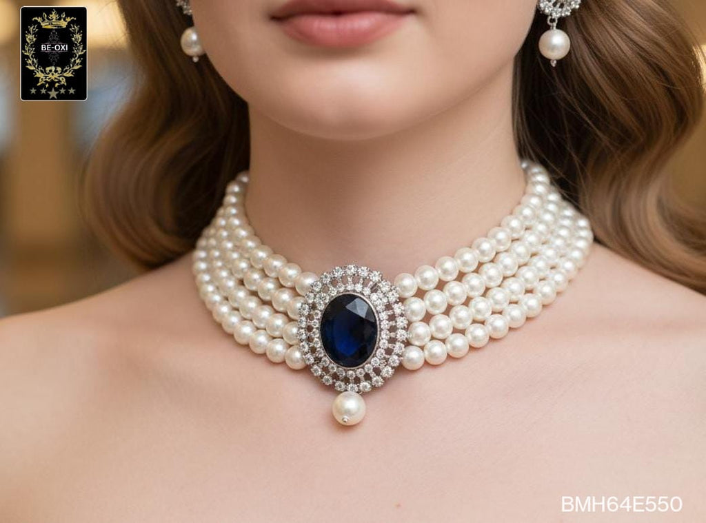 BMH64E550 BLUE STONE PEARL CHOKER