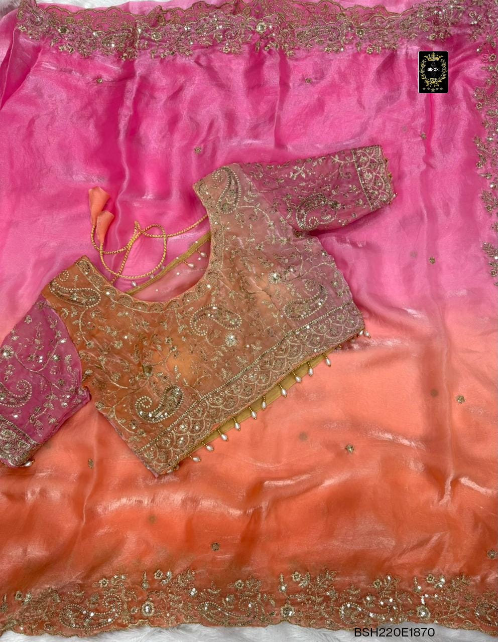 BSH220E1870 FENDY SATIN PREMIUM  DESIGNER SAREE READY MADE BLOUSE UPTO 42 3