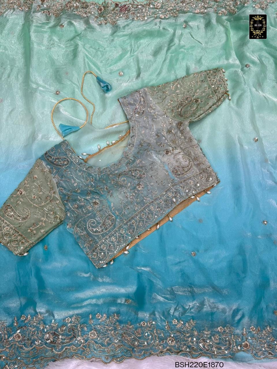 BSH220E1870 FENDY SATIN PREMIUM  DESIGNER SAREE READY MADE BLOUSE UPTO 42 2