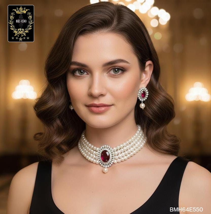 BMH64E550 WINE STONE PEARL CHOKER