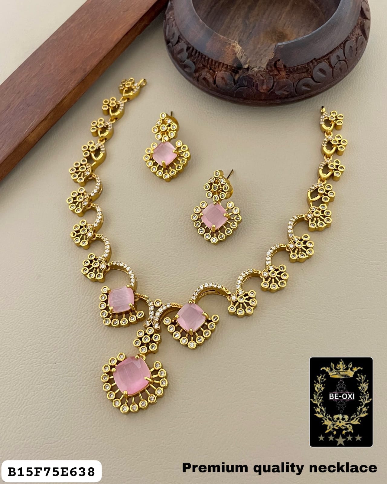 B53F75E638 AD BRASS NECKLACE (PINK)