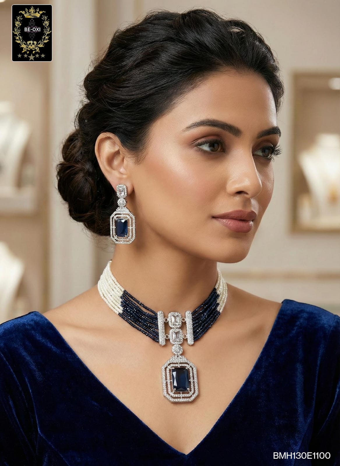 BMH130E1100 BLUE STONE HYDRO CRYSTAL CHOKER