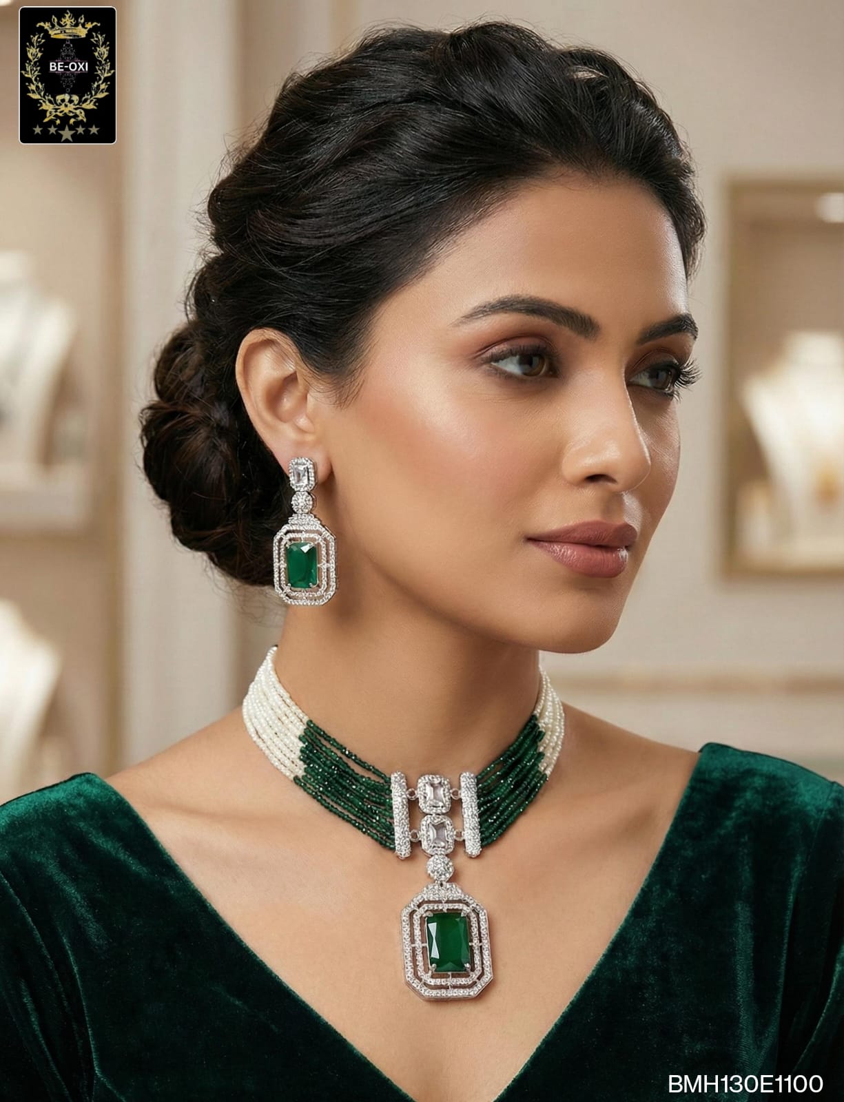 BMH130E1100 GREEN STONE HYDRO CRYSTAL CHOKER