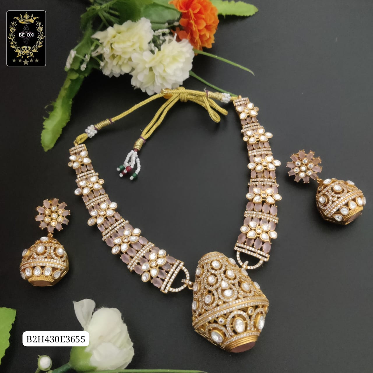 B2H430E3655 Premium Mossanite Hasuli Necklace Pink