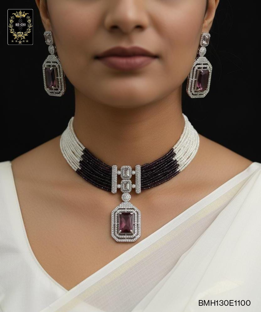 BMH130E1100 PURPLE STONE HYDRO CRYSTAL CHOKER