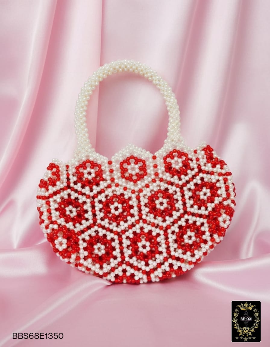 BBS68 PEARL HANDCRAFT HANDBAGS RED 1