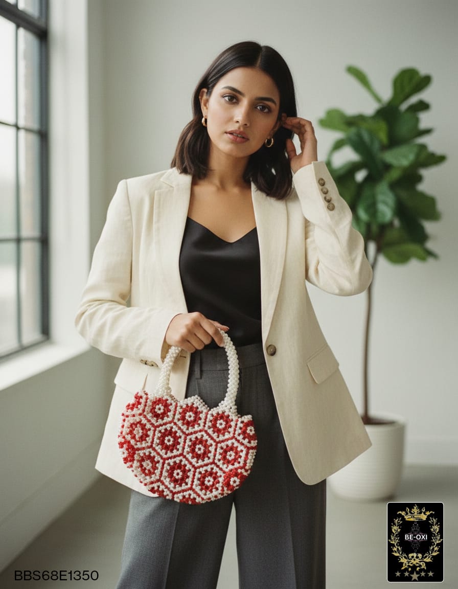 BBS68 PEARL HANDCRAFT HANDBAGS RED 1