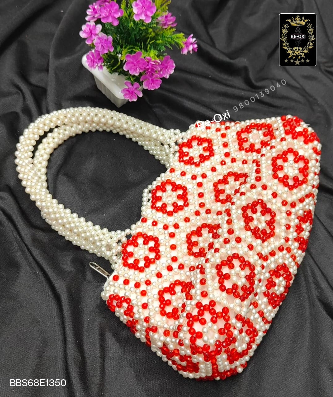 BBS68 PEARL HANDCRAFT HANDBAGS RED 1