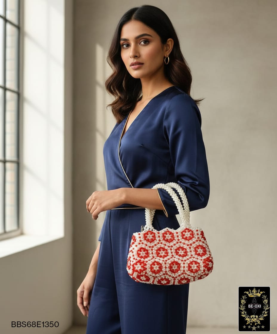 BBS68 PEARL HANDCRAFT HANDBAGS RED 1
