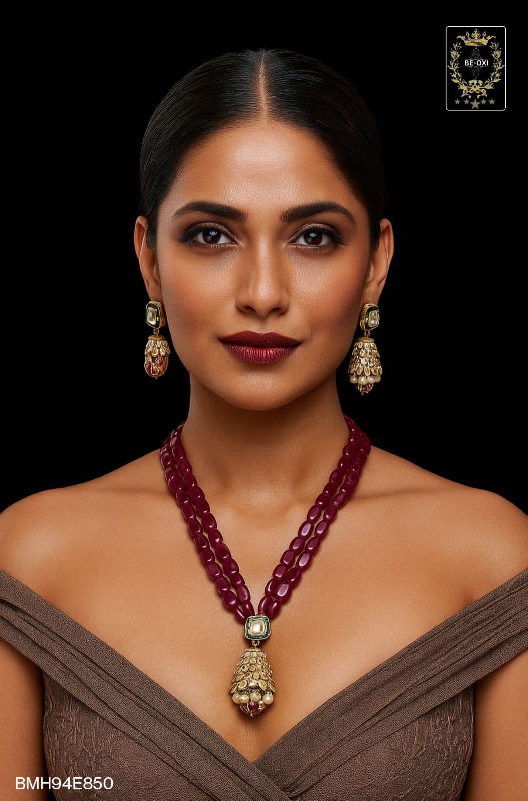 BMH94E899 MARRON ORIGINAL BEADS KUNDAN LONG