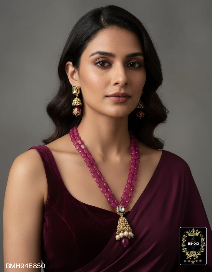 BMH94E899 MAGENTA ORIGINAL BEADS KUNDAN LONG