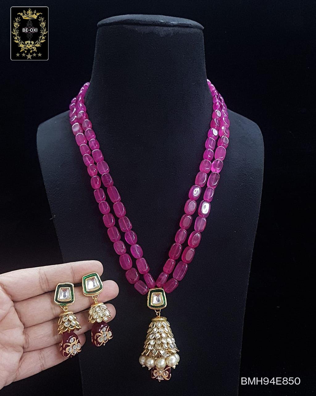 BMH94E899 MAGENTA ORIGINAL BEADS KUNDAN LONG