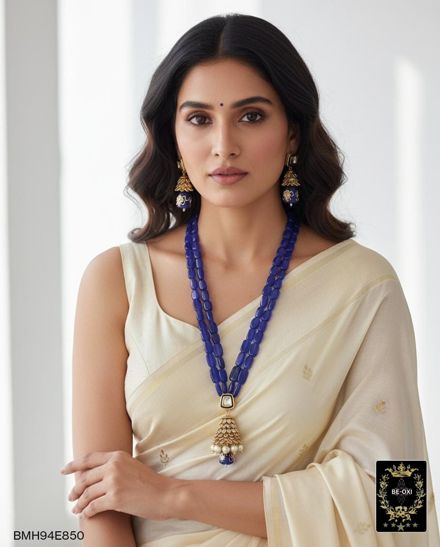 BMH94E899 BLUE ORIGINAL BEADS KUNDAN LONG