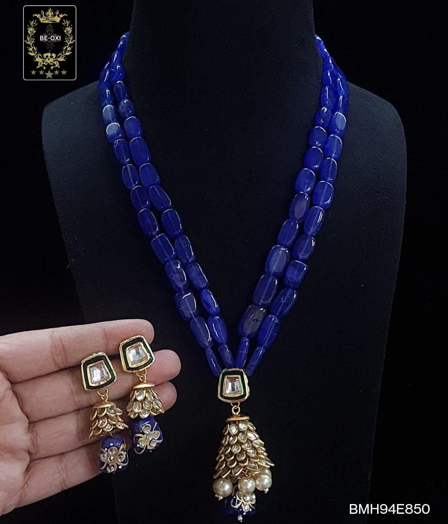 BMH94E899 BLUE ORIGINAL BEADS KUNDAN LONG