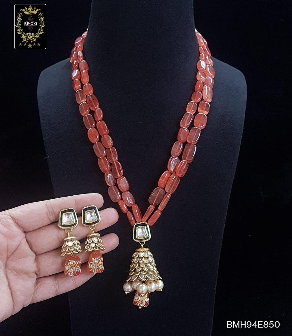 BMH94E899 PEACH ORIGINAL BEADS KUNDAN LONG