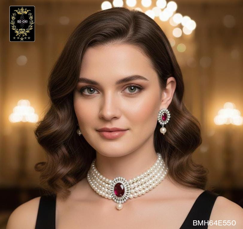BMH64E550 WINE STONE PEARL CHOKER