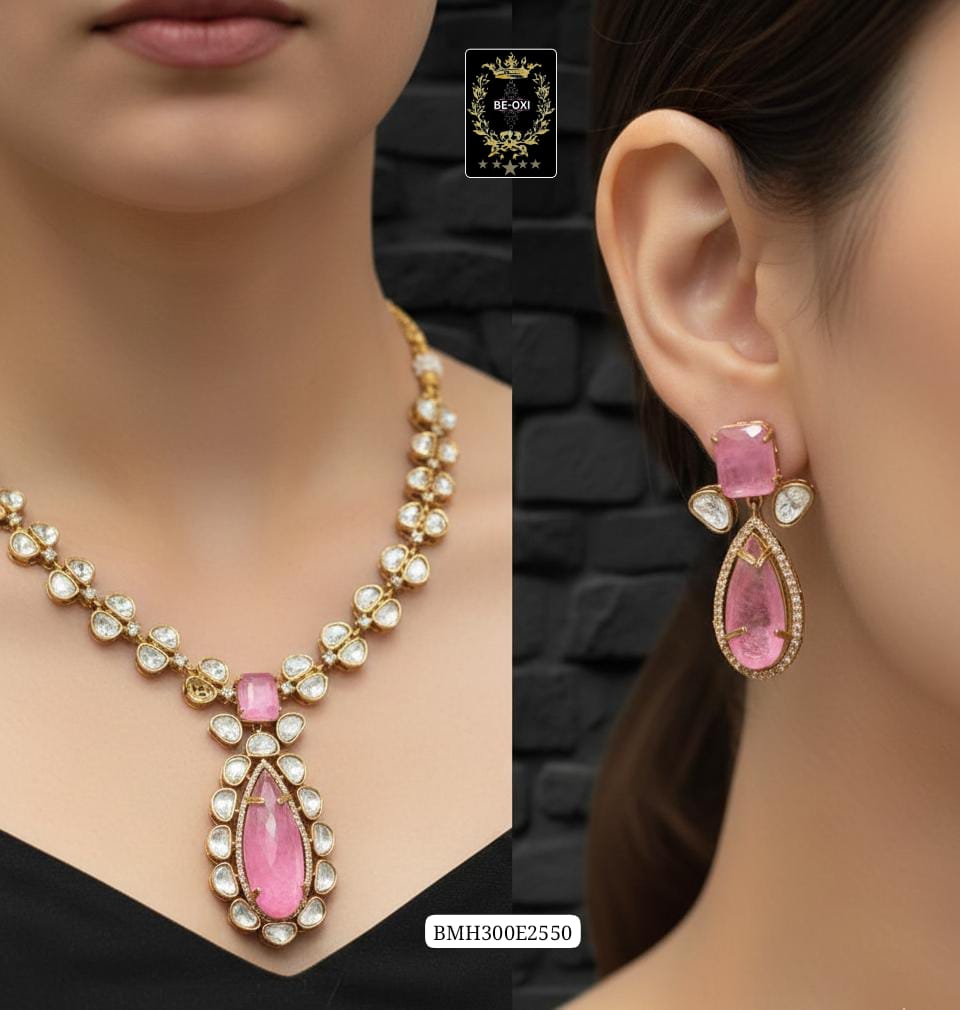 BMH300E2550 AQUA PINK MOSSANITE NECKLACE