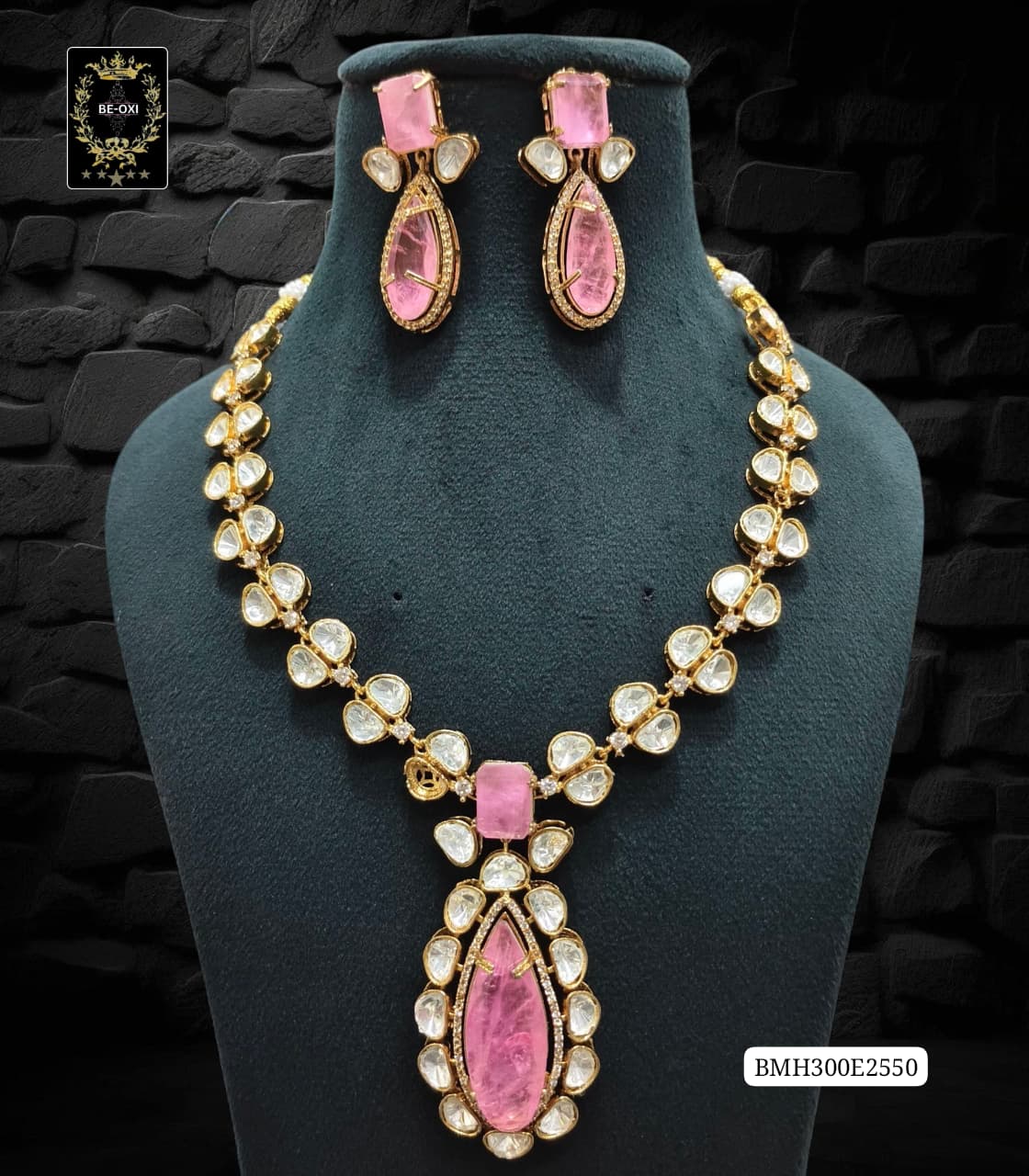 BMH300E2550 AQUA PINK MOSSANITE NECKLACE
