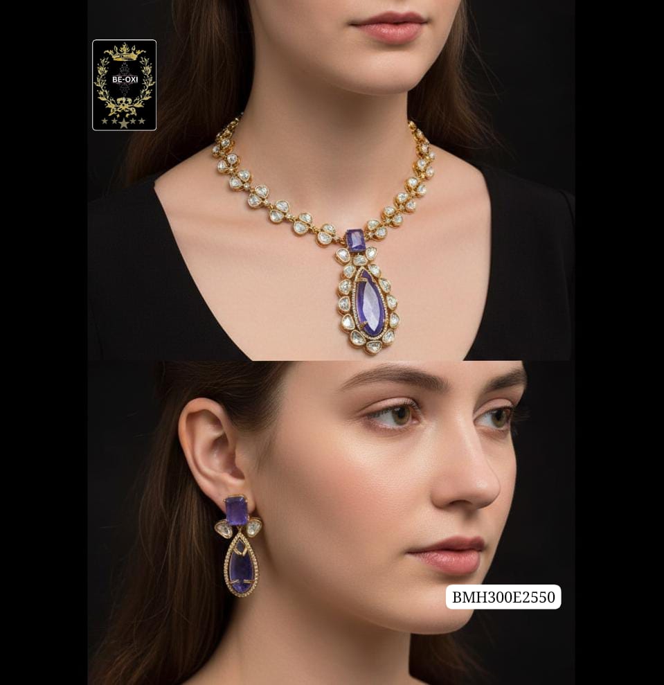 BMH300E2550 INK BLUE MOSSANITE NECKLACE