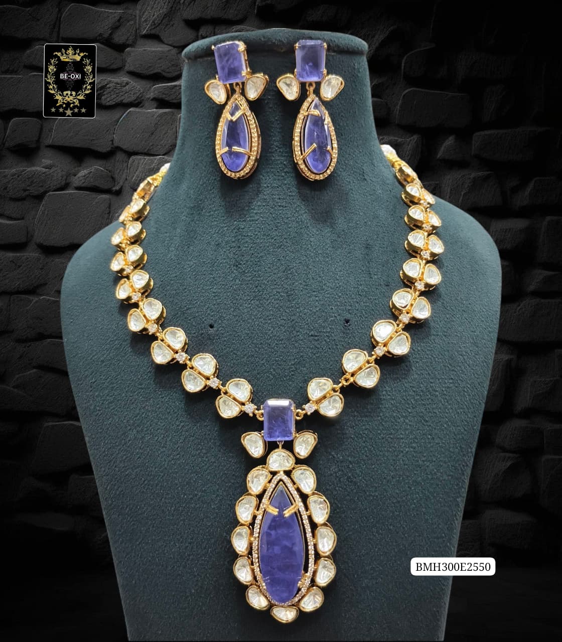 BMH300E2550 INK BLUE MOSSANITE NECKLACE