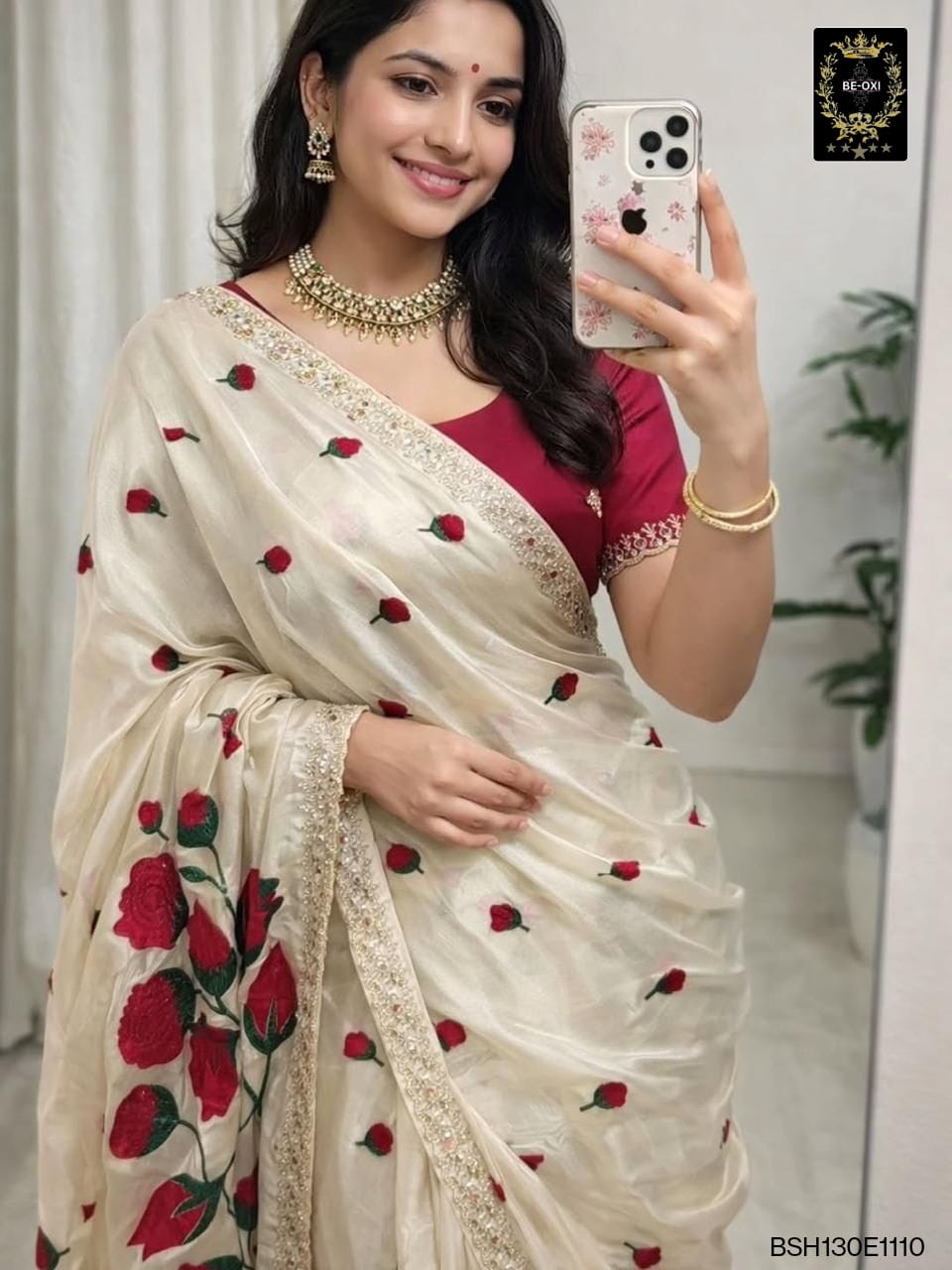 BSH130E1110 Rangoli silk with embroidery 🪡 work and mirror work Red