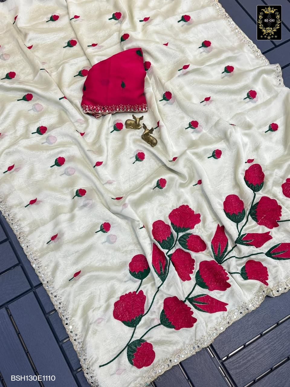 BSH130E1110 Rangoli silk with embroidery 🪡 work and mirror work Red