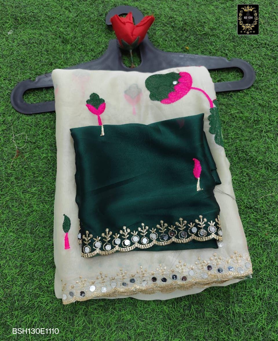 BSH130E1110 Rangoli silk with embroidery 🪡 work and mirror work Green