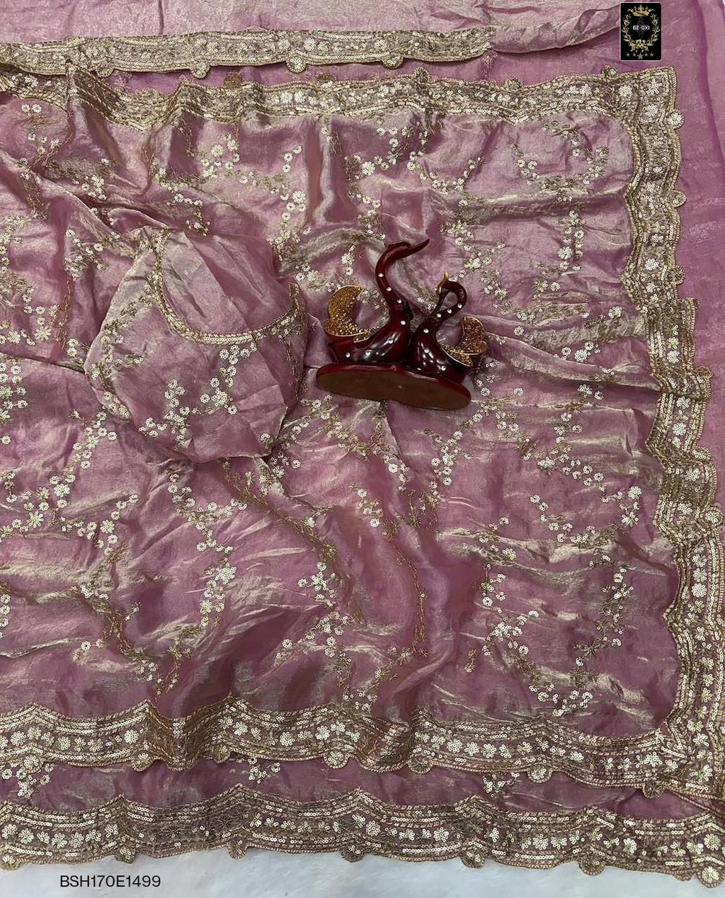 BSH170E1499 Space satin Saree with Sequence Embroidery Pink Purple
