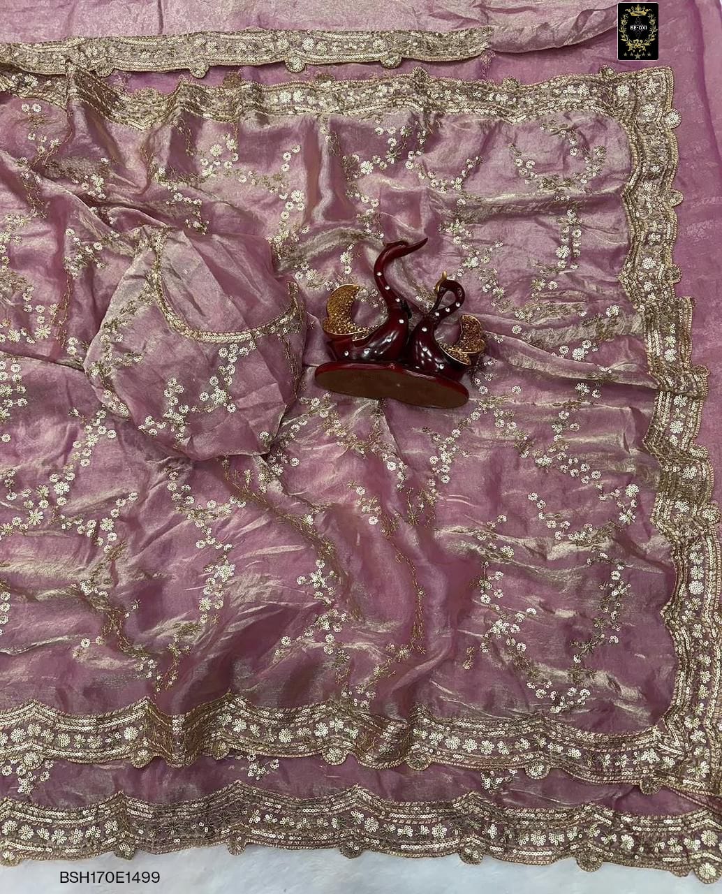 BSH170E1499 Space satin Saree with Sequence Embroidery Pink Purple