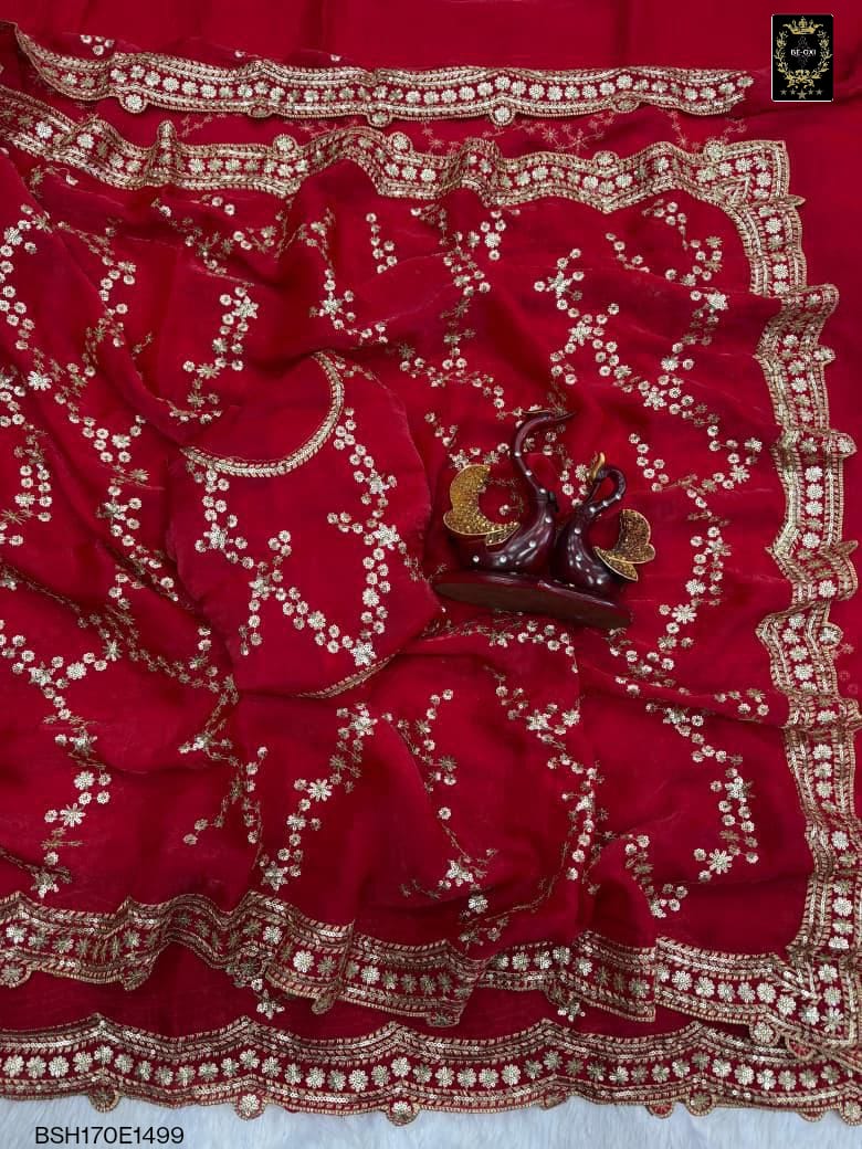 BSH170E1499 Space satin Saree with Sequence Embroidery Red