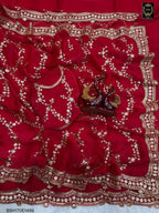 BSH170E1499 Space satin Saree with Sequence Embroidery Red