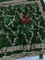 BSH170E1499 Space Satin Saree with Sequence Embroidery B Green