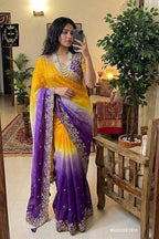 BSH220E1870 FENDY SATIN PREMIUM  DESIGNER SAREE READY MADE BLOUSE UPTO 42 1