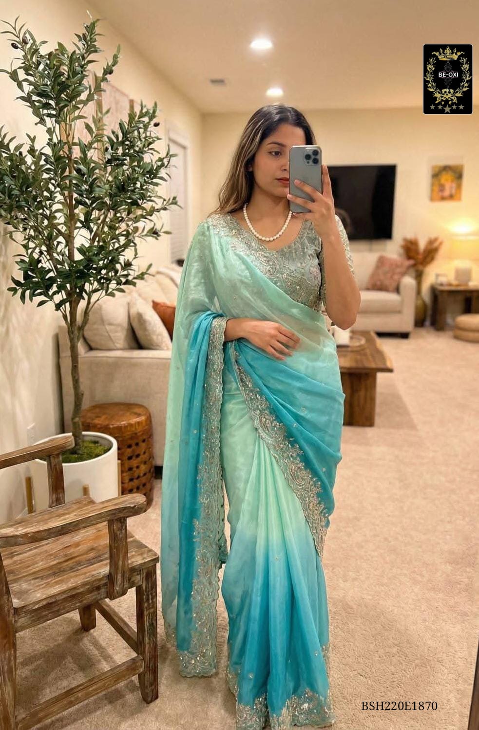 BSH220E1870 FENDY SATIN PREMIUM  DESIGNER SAREE READY MADE BLOUSE UPTO 42 2