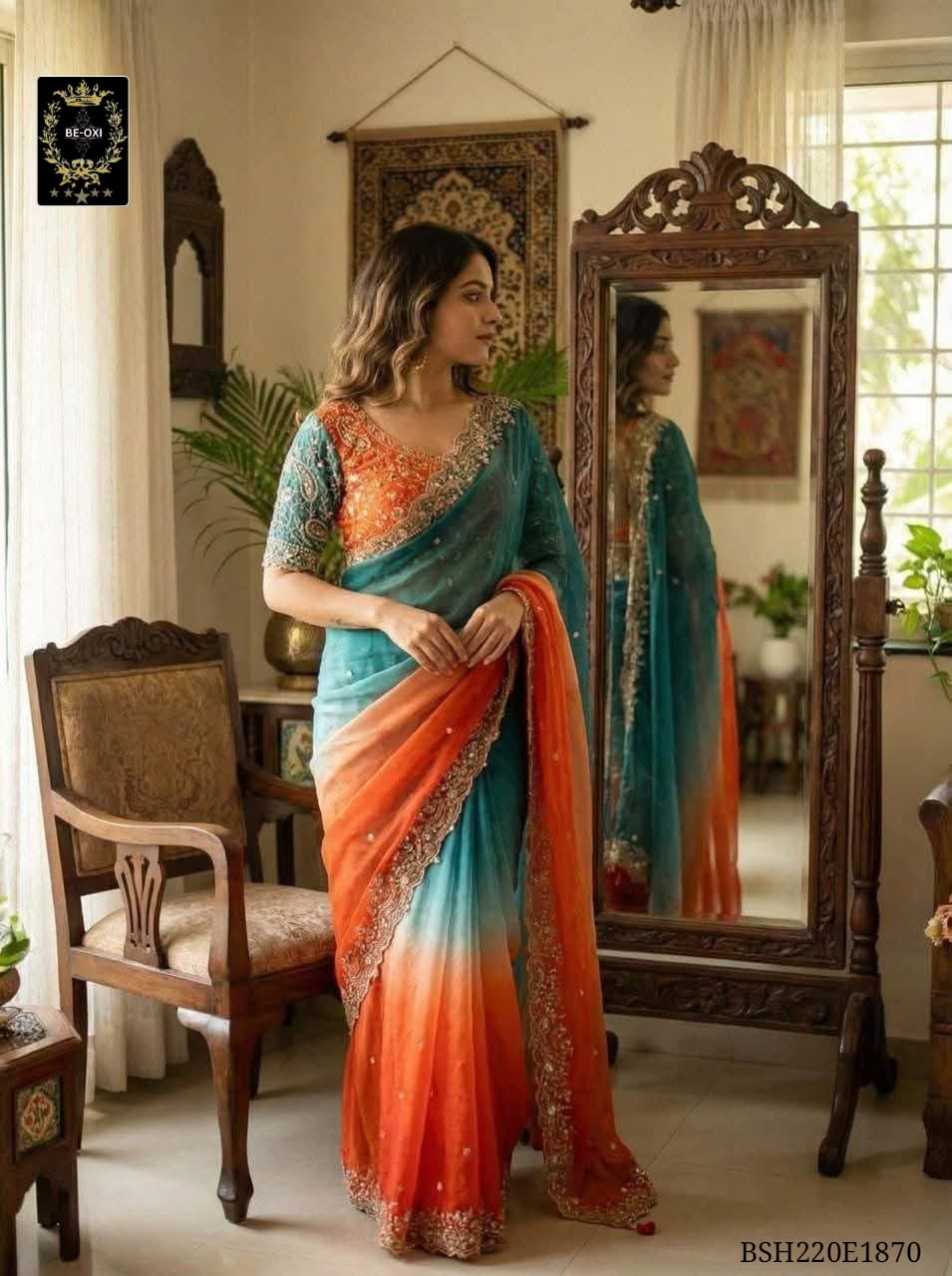 BSH220E1870 FENDY SATIN PREMIUM  DESIGNER SAREE READY MADE BLOUSE UPTO 42
