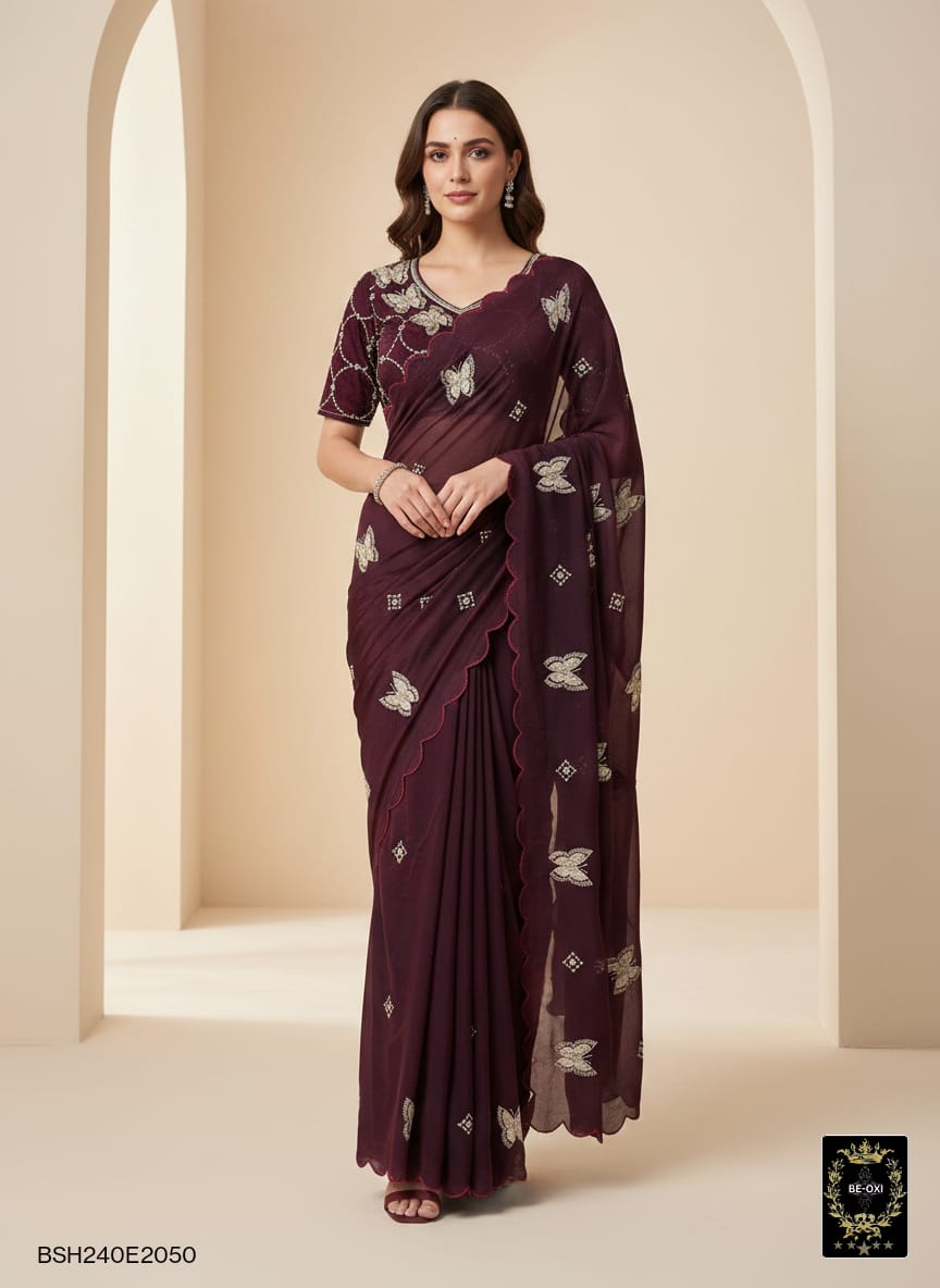BSH240E2050 Fendy Satin Premium Designer Saree C2 Chocolate