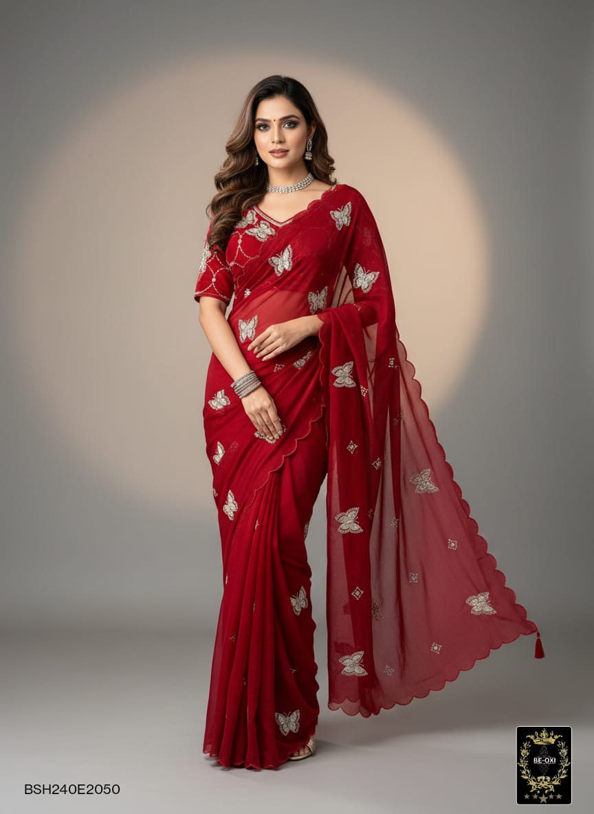 BSH240E2050 Fendy Satin Premium Designer Saree. C1 RED