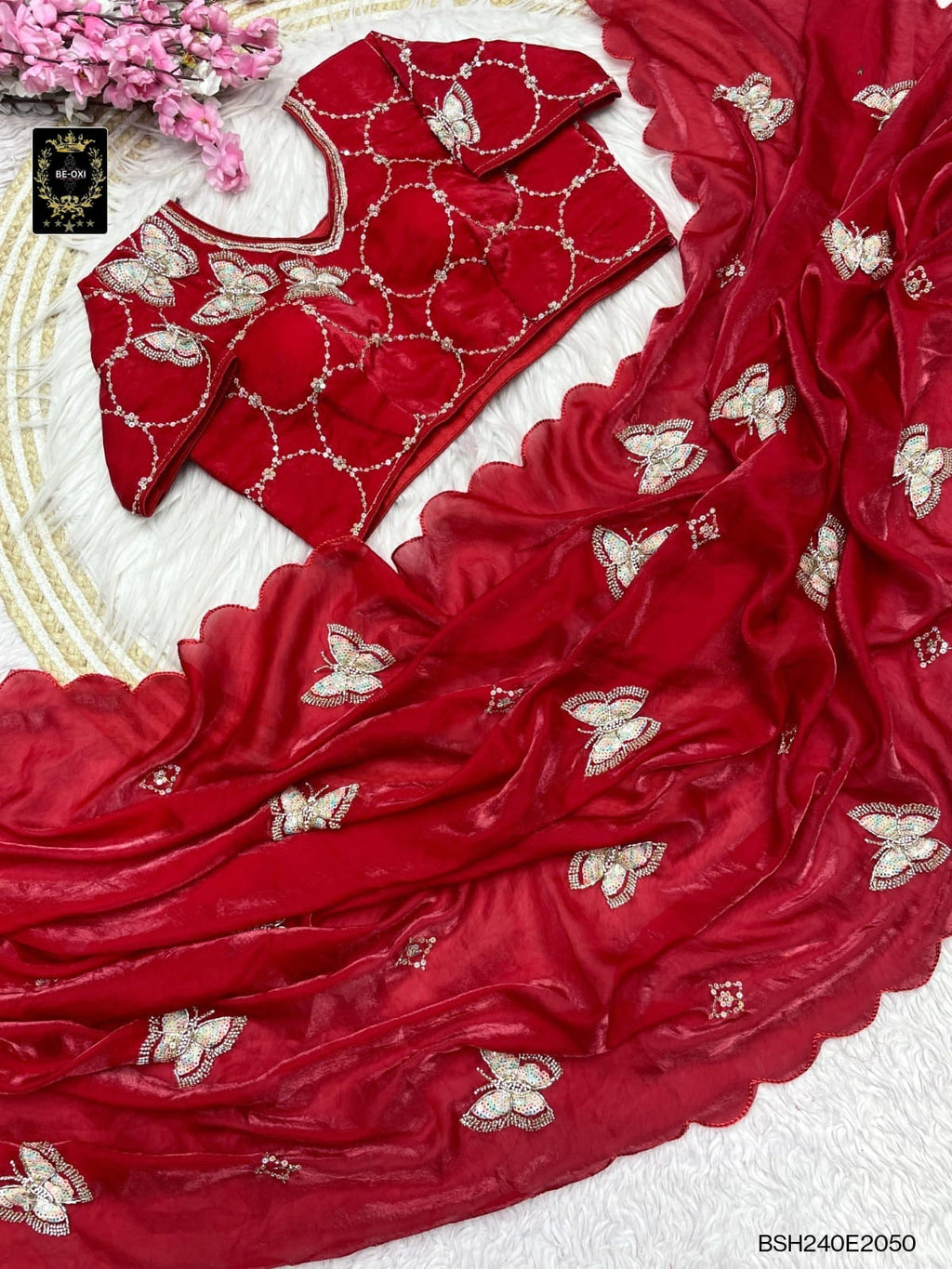 BSH240E2050 Fendy Satin Premium Designer Saree. C1 RED