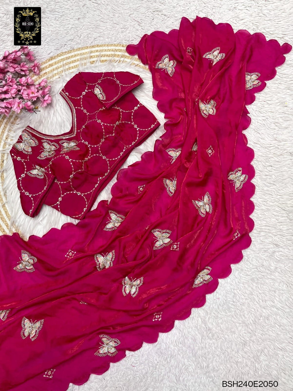 BSH240E2050 Fendy Satin Premium Designer Saree C4 PINK
