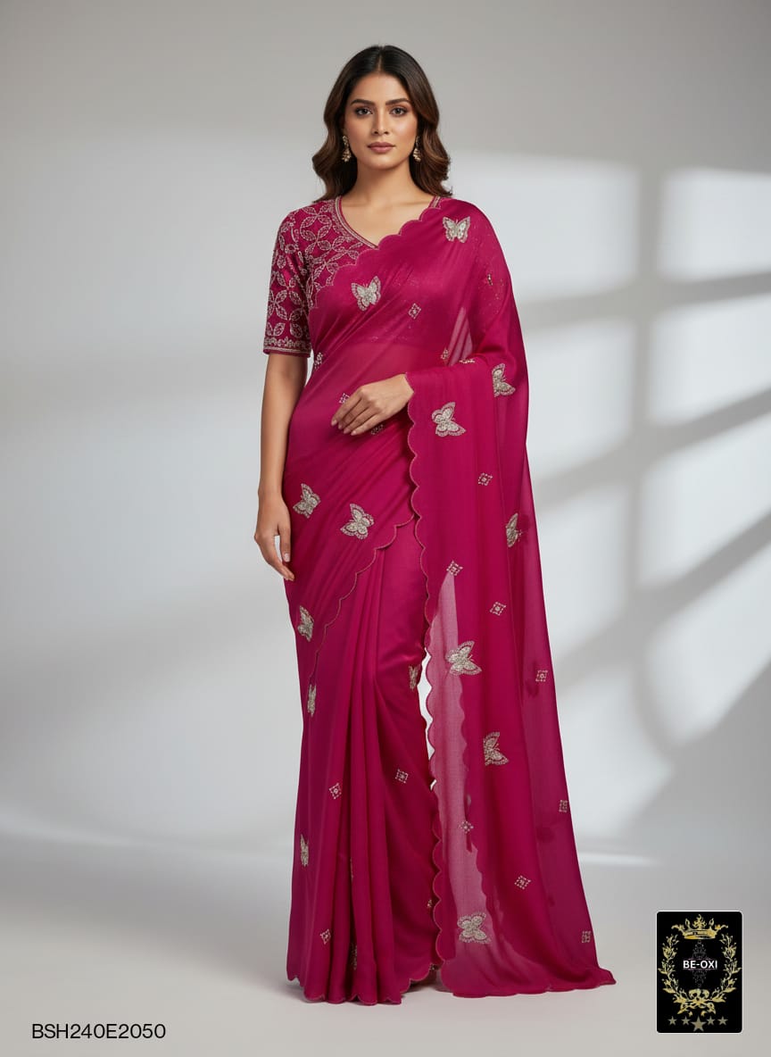 BSH240E2050 Fendy Satin Premium Designer Saree C4 PINK