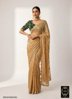 BSH240E2050 Fendy Satin Premium Designer Saree. Hand work and cut work all over Yellow