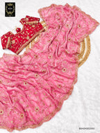 BSH240E2050 Fendy Satin Premium Designer Saree. Hand work and cut work all over Pink