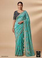 BSH240E2050 Fendy Satin Premium Designer Saree. Hand work and cut work all over Mint