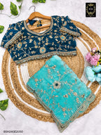 BSH240E2050 Fendy Satin Premium Designer Saree. Hand work and cut work all over Mint