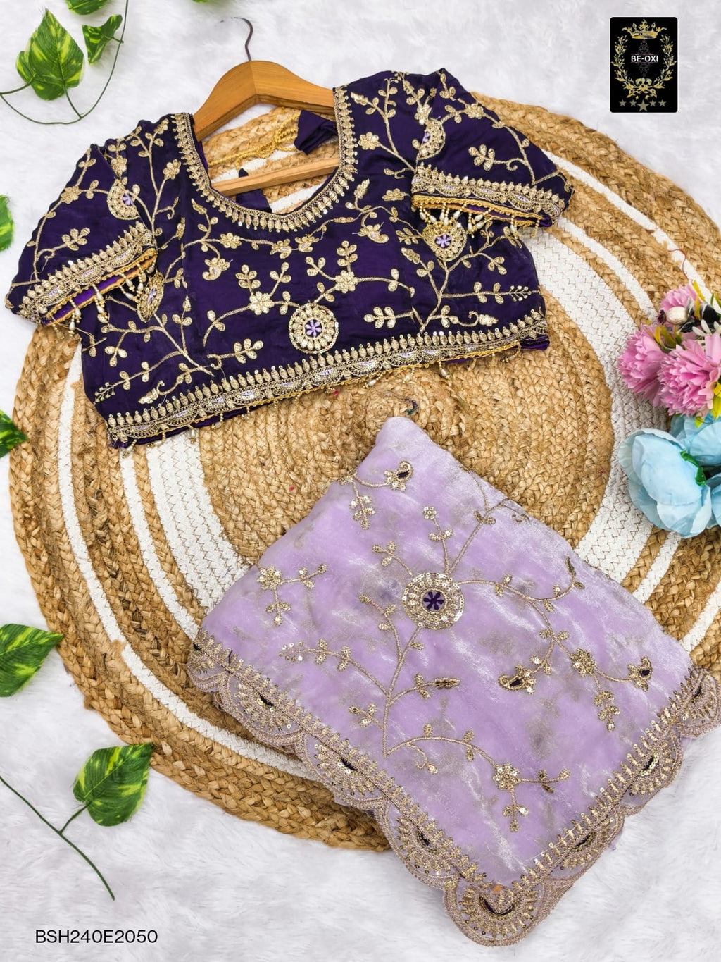 BSH240E2050 Fendy Satin Premium Designer Saree. Hand work and cut work all over Lavender