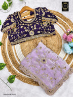 BSH240E2050 Fendy Satin Premium Designer Saree. Hand work and cut work all over Lavender